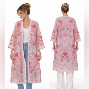 New Soft Surroundings Palisade Topper Floral Sheer Cover-Up Robe Cape sz Large P